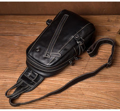 Black Leather Mens Cool Sling Bags Crossbody Pack Black Sling Pack Chest Bags for men - imessengerbags