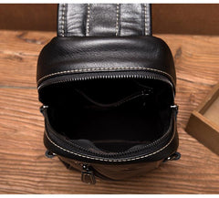 Black Leather Mens Cool Sling Bags Crossbody Pack Black Sling Pack Chest Bags for men - imessengerbags