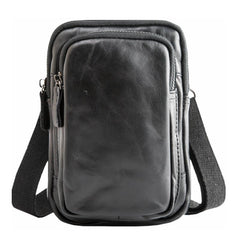 Black Leather Mens Mini Messenger Bag Belt Pouch Tan Side Bag Phone Bag Belt Bag For Men