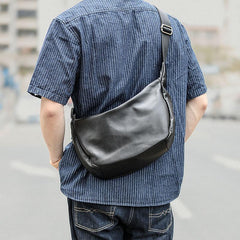 Black Leather Mens Saddle Courier Bag Messenger Bag Black Postman Bag For Men - imessengerbags