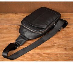 Black Leather Mens Cool Sling Bag Sling Pack Crossbody Pack Chest Bag for men