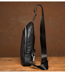 Black Leather Mens Cool Sling Bag Sling Pack Crossbody Pack Chest Bag for men