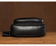 Black Leather Mens Cool Sling Bag Sling Pack Black Crossbody Packs Chest Bag for men - imessengerbags