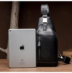 Cool Black Leather Mens Sling Bags Crossbody Pack Black Chest Bags Sling Pack for men - imessengerbags