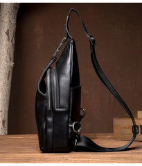 Cool Black Leather Mens Sling Bags Crossbody Pack Black Chest Bags Sling Pack for men - imessengerbags