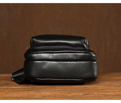 Black Leather Mens Cool Sling Pack Sling Bags Black Crossbody Packs Chest Bag for men - imessengerbags