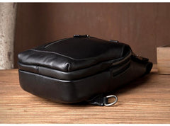 Cool Black Leather Mens Sling Bags Crossbody Pack Black Chest Bags Sling Pack for men - imessengerbags