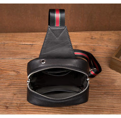 Cool Black Leather Mens Sling Bags Crossbody Pack Black Chest Bags One Shoulder Backpack for men - imessengerbags