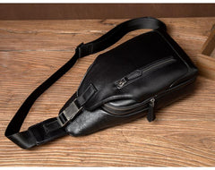 Cool Black Leather Mens Sling Bags Crossbody Pack Black Chest Bags Sling Pack for men - imessengerbags