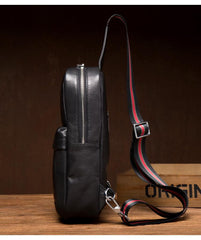 Cool Black Leather Mens Sling Bags Crossbody Pack Black Chest Bags One Shoulder Backpack for men - imessengerbags
