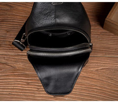 Cool Black Leather Mens Sling Bags Crossbody Pack Black Chest Bags Sling Pack for men - imessengerbags