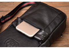 Cool Black Leather Mens Sling Bags Crossbody Pack Black Chest Bags One Shoulder Backpack for men - imessengerbags