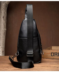Cool Black Leather Mens Sling Bags Crossbody Pack Black Chest Bags Sling Pack for men - imessengerbags