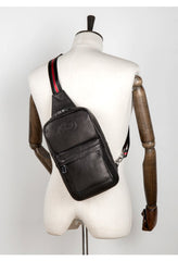 Cool Black Leather Mens Sling Bags Crossbody Pack Black Chest Bags One Shoulder Backpack for men - imessengerbags