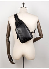 Cool Black Leather Mens Sling Bags Crossbody Pack Black Chest Bags Sling Pack for men - imessengerbags