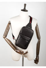 Cool Black Leather Mens Sling Bags Crossbody Pack Black Chest Bags One Shoulder Backpack for men - imessengerbags