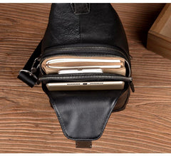 Cool Black Leather Mens Sling Bags Crossbody Pack Black Chest Bags Sling Pack for men - imessengerbags