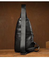 Black Leather Mens Cool Sling Pack Sling Bags Black Crossbody Packs Chest Bag for men - imessengerbags