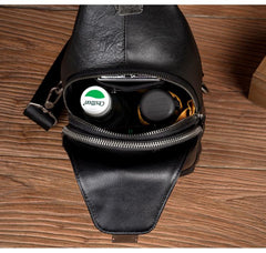 Cool Black Leather Mens Sling Bags Crossbody Pack Black Chest Bags Sling Pack for men - imessengerbags