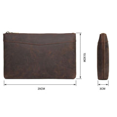 Dark Brown Leather Mens 8 inches Envelope Bag Wristlet Wallet Bag Zipper Clutch Wallet For Men