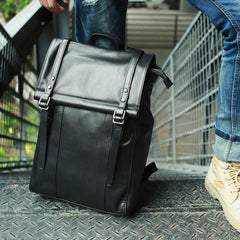 Black Leather Mens Backpack Travel Backpacks Laptop Backpack for men - imessengerbags