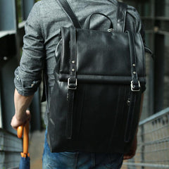 Black Leather Mens Backpack Travel Backpacks Laptop Backpack for men - imessengerbags