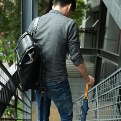 Black Leather Mens Backpack Travel Backpacks Laptop Backpack for men - imessengerbags