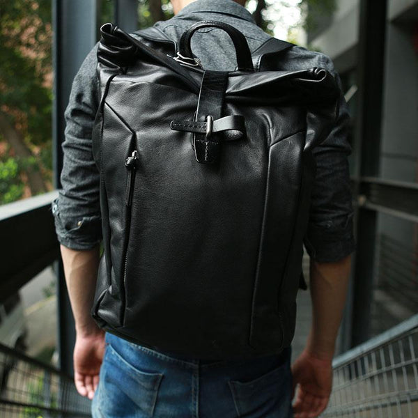 Black Leather Mens Backpacks Travel Backpacks Laptop Backpack for men - imessengerbags