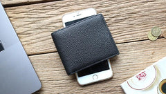 Black Leather Mens Bifold Small Wallet Front Pocket Wallet Slim Small Wallet for Men - imessengerbags
