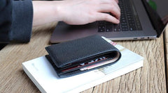 Black Leather Mens Bifold Small Wallet Front Pocket Wallet Slim Small Wallet for Men - imessengerbags
