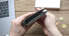 Black Leather Mens Bifold Small Wallet Front Pocket Wallet Slim Small Wallet for Men - imessengerbags