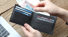 Black Leather Mens Bifold Small Wallet Front Pocket Wallet Slim Small Wallet for Men - imessengerbags