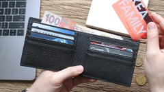 Black Leather Mens Bifold Small Wallet Front Pocket Wallet Slim Small Wallet for Men - imessengerbags
