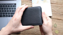 Black Leather Mens Bifold Small Wallet Front Pocket Wallet Slim Small Wallet for Men - imessengerbags