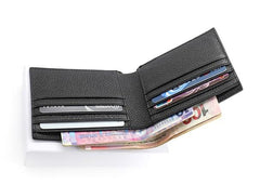 Black Leather Mens Bifold Small Wallet Front Pocket Wallet Slim Small Wallet for Men - imessengerbags