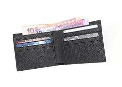 Black Leather Mens Bifold Small Wallet Front Pocket Wallet Slim Small Wallet for Men - imessengerbags