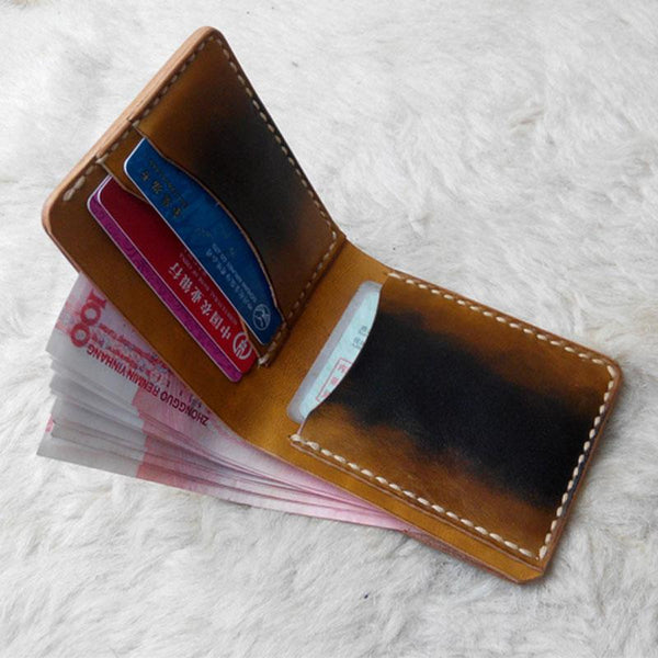 Black Leather Mens Bifold Small Wallet Leather Small Wallets for Men - imessengerbags