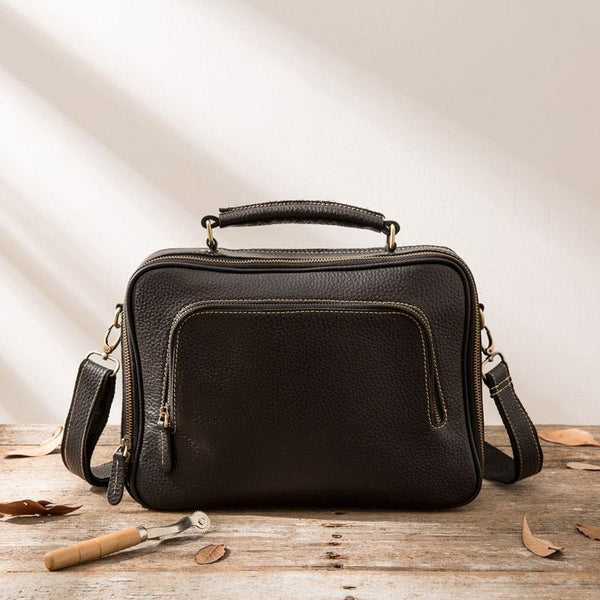 Black Leather Mens Briefcase Work Bag Laptop Bag Business Bag for Men - imessengerbags
