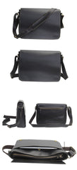 Casual Black Leather Mens 11 inches Courier Bags Messenger Bag Vintage Brown Postman Bags For Men - imessengerbags