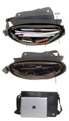 Casual Black Leather Mens 11 inches Courier Bags Messenger Bag Vintage Brown Postman Bags For Men - imessengerbags