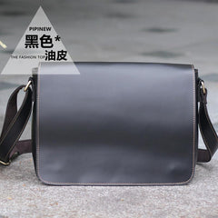 Casual Black Leather Mens 11 inches Courier Bags Messenger Bag Vintage Brown Postman Bags For Men - imessengerbags