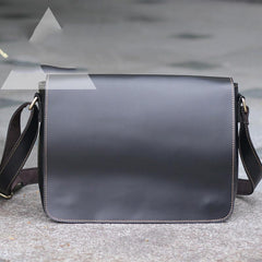 Casual Black Leather Mens 11 inches Courier Bags Messenger Bag Vintage Brown Postman Bags For Men - imessengerbags