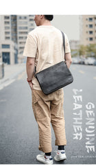 Casual Black Leather Mens 11 inches Courier Bags Messenger Bag Vintage Brown Postman Bags For Men - imessengerbags