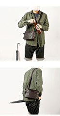 Black Leather Mens Casual Small Courier Bags Messenger Bags Gray Postman Bag For Men - imessengerbags