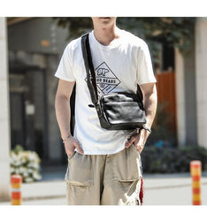 Black Leather Mens Casual Small Courier Bags Messenger Bags Gray Postman Bag For Men - imessengerbags