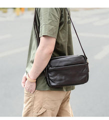 Black Leather Mens Casual Small Courier Bags Messenger Bags Gray Postman Bag For Men - imessengerbags