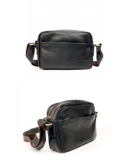 Black Leather Mens Casual Small Courier Bags Messenger Bags Gray Postman Bag For Men - imessengerbags