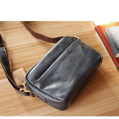 Black Leather Mens Casual Small Courier Bags Messenger Bags Gray Postman Bag For Men - imessengerbags