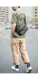 Black Leather Mens Casual Small Courier Bags Messenger Bags Gray Postman Bag For Men - imessengerbags