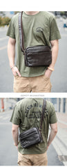 Black Leather Mens Casual Small Courier Bags Messenger Bags Gray Postman Bag For Men - imessengerbags
